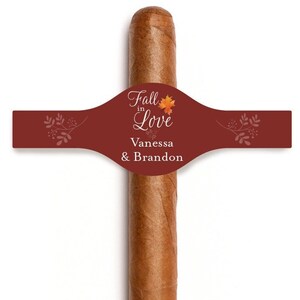 Printed Personalized Cigar Band Labels Fall in Love Design Wedding Favors, Fall Wedding Cigar Labels Stickers CL77 (Set of 18)