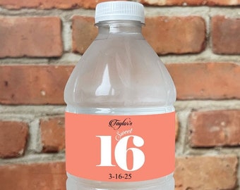 LABELS Only, Printed Personalized Water Bottle Labels Sweet 16, Sweet Sixteen Water Bottle Stickers Labels CL188 (Set of 12)