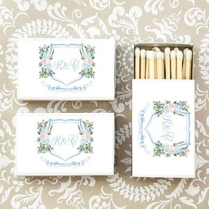 Wedding Bulk Matches, Script Monogram Floral Personalized Matchboxes Matches,  Script Monogram Matchboxes Wedding Party Favors, Set of 50