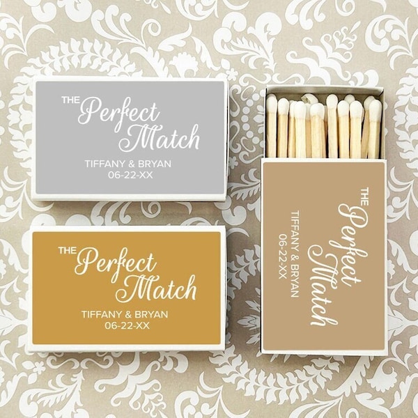 Wedding Bulk Matches, The Perfect Match Personalized Matchboxes Matches, The Perfect Match Matchboxes Wedding Party Favors, Set of 50