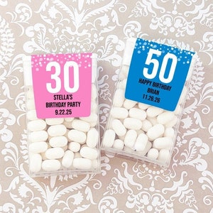 Printed Personalized Tic Tacs Mint Candy with Birthday Age Confetti Labels or Labels Only, Tic Tacs Birthday Party Favors CL888 (Set of 12)