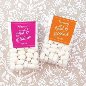 Printed Personalized Tic Tacs Mint Candy with Bat Mitzvah Labels or Labels Only, Star Of David Party Favors CL75 (Set of 12)