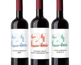 LABELS Only Printed Personalized Wine Bottle Labels Twenty One 21st Birthday, Wine Champagne Bottle Labels CL197 (Set of 6)