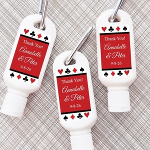 Printed Personalized Sunscreen SPF30 Carabiner Favors with Card Suits Vegas Labels, Casino Sunscreen Favors (Set of 12)