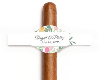 Printed Personalized Cigar Band Labels Spring Flowers Design Wedding Favors, Cigar Stickers Favors (Set of 14)