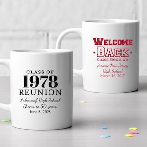 Printed Personalized Class Reunion White Ceramic Coffee Mug Favors, Class Reunion Glass Party Favors CL111 (Set of 12)