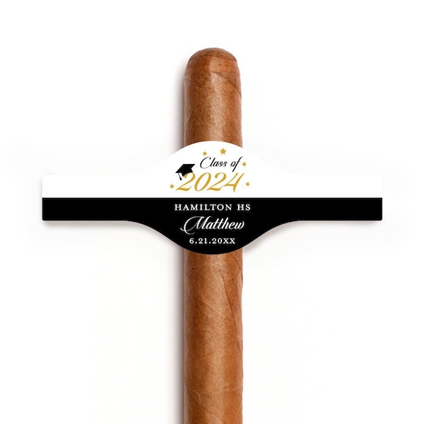 Printed Personalized Cigar Band Labels Class of 2024 Favors, Cigar Labels Stickers Graduation Party Favors (Set of 14)