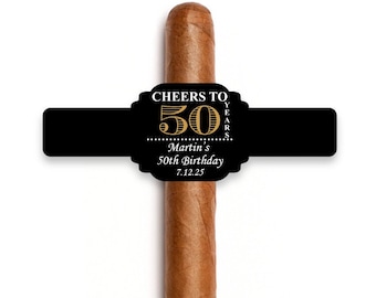 Printed Personalized Cigar Band Cheers To Years Labels, Birthday Labels Stickers for Cigars CL87 (Set of 18)
