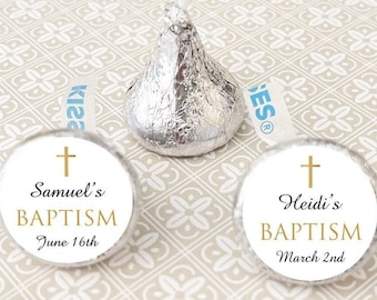 LABELS Only, Printed Personalized Hershey's Kisses Labels Gold Cross Baptism, Christening Baptism Labels Stickers (Set of 80)