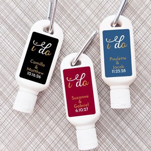 Printed Personalized Sunscreen SPF30 Carabiner Favors with I Do Wedding Labels, Sunscreen Wedding Favors CL80 (Set of 12)