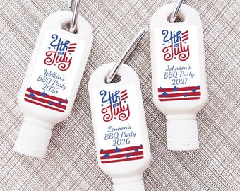 Printed Personalized Sunscreen SPF30 with Patriotic 4th of July Labels and Carabiner 4th of July Favors, CL118-N (Set of 12)