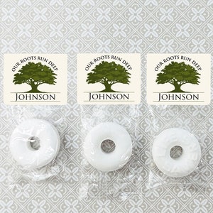 Printed Personalized Life Savers Sleeves® Mints Candy Favors with Our Roots Run Deep Labels, Family Reunion Life Saver Favors (Set of 50)