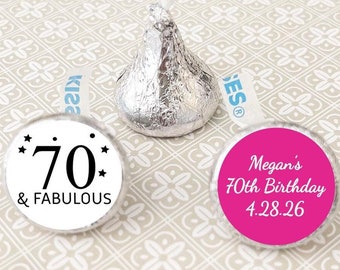 LABELS Only Printed Personalized Hersheys Kisses Labels 70th Birthday, Hershey Kisses Seventieth Birthday Stickers CL124 (Set of 80)