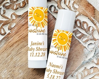 Printed Personalized Lip Balm with A Little Ray Of Sunshine Is On the Way Labels, Baby Shower Lip Balm Favors CL95 (Set of 12)