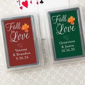 Printed Personalized Playing Cards with Fall in Love Autumn Leaves Labels, Playing Cards Fall Wedding Party Favors, CL77 (Set of 10)