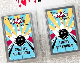 Printed Personalized Playing Cards with Let's Strike Some Fun Labels, Playing Cards Birthday Party Favors CL90 (Set of 10)