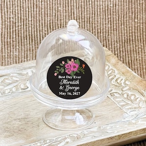 Printed Personalized Mini Clear Cake Stand Box with Floral Garden Labels, Container Champagne Bottle, CL5-Q (Set of 12)