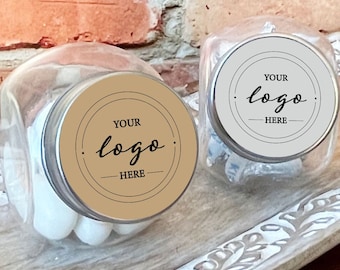Printed Personalized Mini Candy Jar with Your Logo Labels, Empty Mini Glass Bottle Jar Party Favors, CL-LOGO (Set of 12)