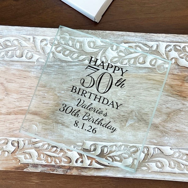 Printed Personalized Thirty 30th Birthday Square Glass Coaster Favors, 30th Birthday Glass Party Favors CL115 (Set of 24)