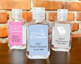 LABELS Only Personalized First Holy Communion Labels For Sanitizers, First Communion Party Favors, Personalized Vertical Labels (Set of 18)