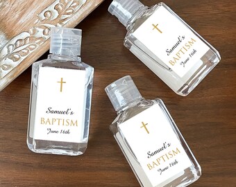 LABELS Only Personalized Gold Cross Baptism Labels For Sanitizers, Christening Baptism Favors, Personalized Vertical Labels (Set of 18)
