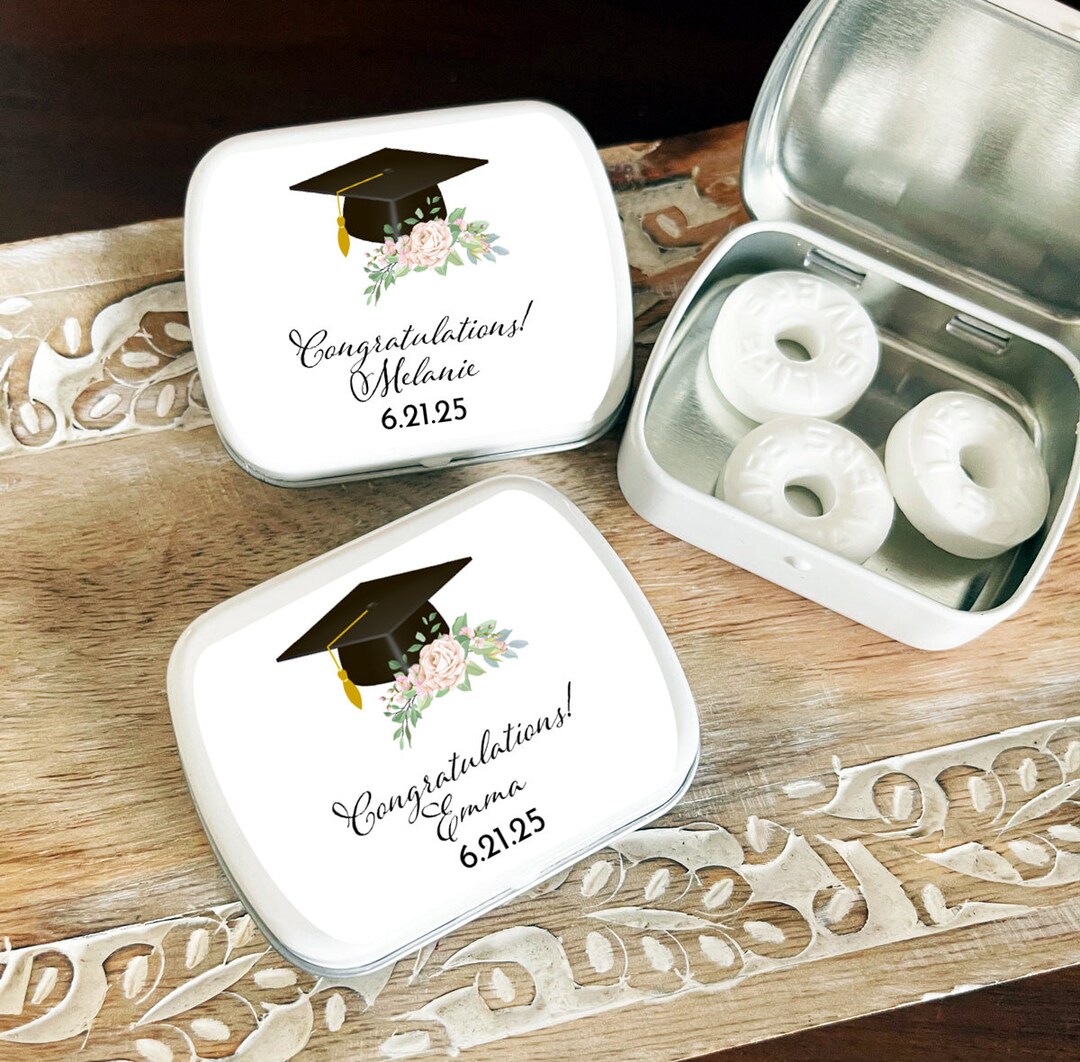 Printed Personalized White Mint Tin Empty Tin With Graduation Labels ...