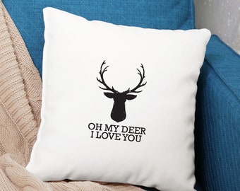 White Satin Pillow Covers or with Cushion - Oh My Deer I Love You - Decorative Throw Pillows