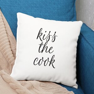 White Satin Pillow Covers or with Cushion - Kiss The Cook - Decorative Throw Pillows