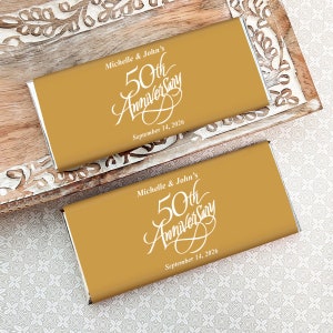 Printed Personalized Hershey's Chocolate Bars 50th Anniversary Labels, Hershey's Chocolate Bars Wedding 50th Anniversary Favors (Set of 12)