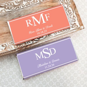 Printed Personalized Hershey&#39;s Chocolate Bar with Block Monogram Labels, Chocolate Bar Wedding Party Chocolate Favors (Set of 12)