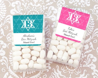 Printed Personalized Tic Tacs Mint Candy with Mitzvah Labels, Bat Mitzvah Bar Mitzvah Party Favors CL97 (Set of 12)
