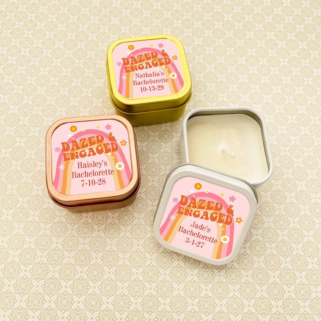Dazed and Engaged Printed Personalized Travel Candle Tin With Labels ...