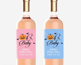 Printed Personalized Wine Bottle Labels Oh Baby Halloween Design Baby Shower Favors, Wine Champagne Bottle Stickers (Set of 12)