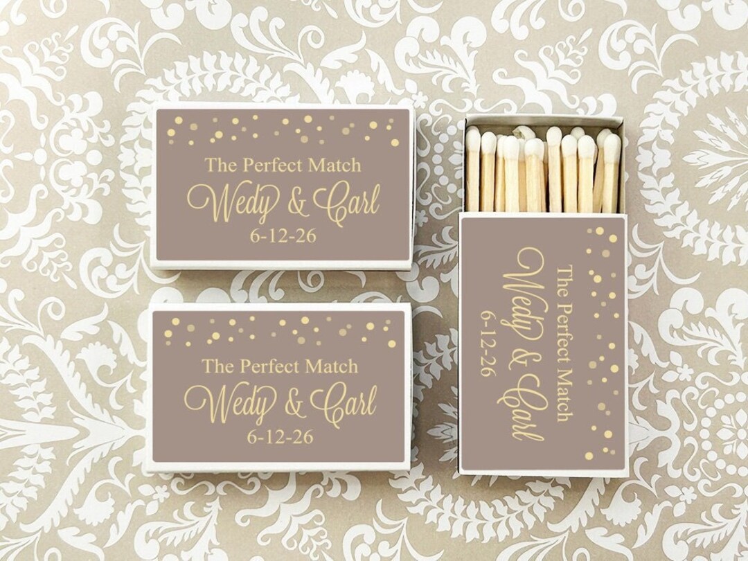 Wedding Bulk Matches, Gold Polka Dots Personalized Matchboxes Matches