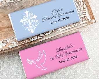 Printed Personalized Hershey&#39;s Chocolate Bars First Holy Communion Labels, Hershey&#39;s Chocolate Bars First Communion Party Favors (Set of 12)