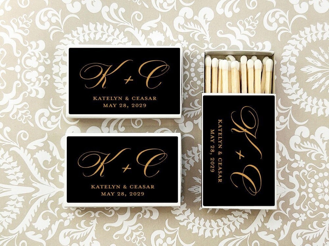 Wedding Bulk Matches, Script Monogram Personalized Matchboxes Matches