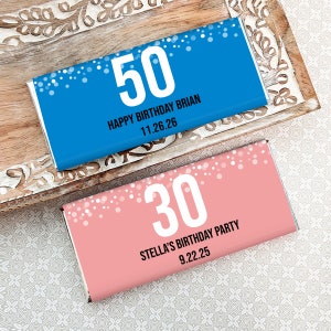 Printed Personalized Hershey's Chocolate Bars Birthday Age Confetti, Hershey's Chocolate Bars Birthday Party Favors (Set of 12)