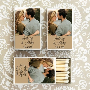 Printed Personalized Matchboxes with Wedding Photo Couple Labels, Photo Required Matches Wedding Party Favors (Set of 50)