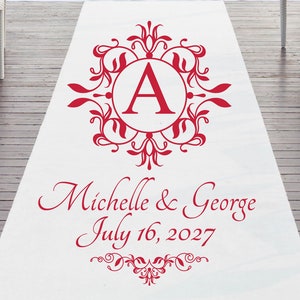 Ornate With Initial - Plain White 33g Non-Woven Fabric - Wedding Ceremony Aisle Runner