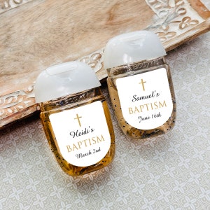 LABELS Only Personalized Gold Cross Baptism Labels For Sanitizers, Christening Baptism Favors Personalized Loop Labels (Set of 18)