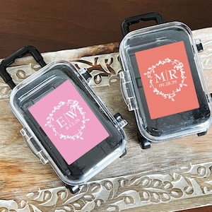 Printed Personalized Plastic Suitcase Trolley Box with Monogram Labels, Monogram Birthday Party Empty Favor Boxes, CL22-M (Set of 12)
