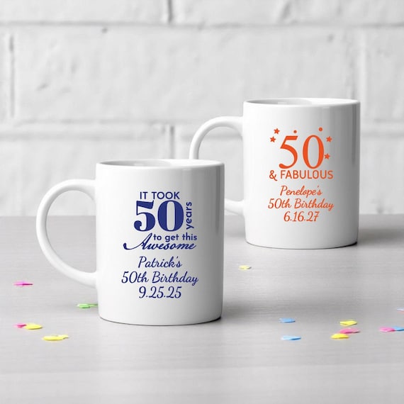 Printed Personalized Fifty 50th White Ceramic Coffee Mug Birthday Party  Favors, 50th Birthday Party Favors CL113 (set of 12) - Etsy