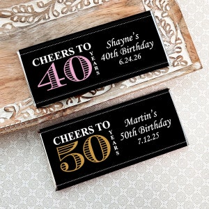 Printed Personalized Hershey's Chocolate Bars Cheers To Years Favors, Hershey's Chocolate Bars Birthday Party Favors CL87 (Set of 12)
