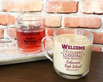 Class Reunion Printed Personalized Clear Handy Mug Glass Favors, Class Reunion Glass Party Favors CL111 (Set of 12)