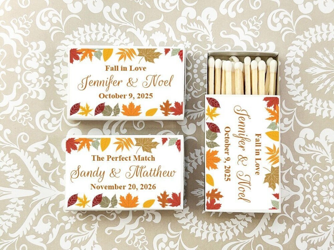 Wedding Bulk Matches, Fall Autumn Leaves Personalized Matchboxes, Fall ...