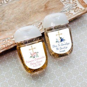 LABELS Only Personalized Floral Cross Baptism Labels For Sanitizers, Personalized Loop Labels CL83-CL84-P (Set of 18)