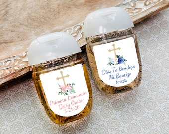 LABELS Only Personalized Floral Cross Baptism Labels For Sanitizers, Personalized Loop Labels CL83-CL84-P (Set of 18)