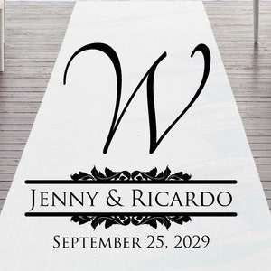 Initial With Ornate Names - Plain White 33g Non-Woven Fabric  - Wedding Ceremony Aisle Runner