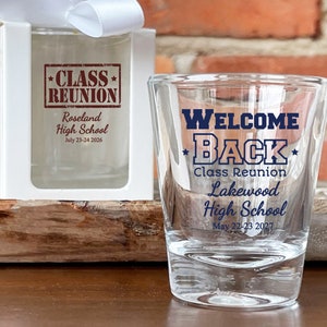 Class Reunion Printed Personalized Fluted Shaped Shot Glass Favors, Class Reunion Glass Party Favors CL111 (Set of 24)