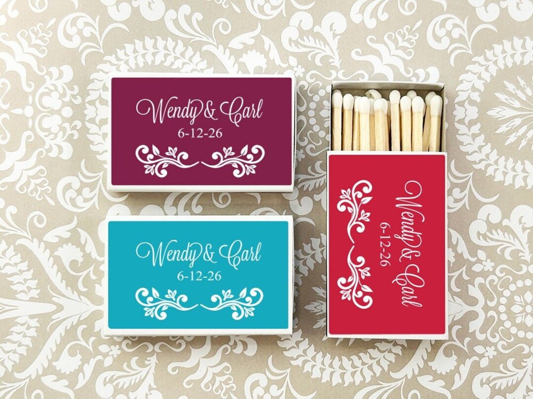 Wedding Bulk Matches, Swirl Personalized Matchboxes Matches, Swirl